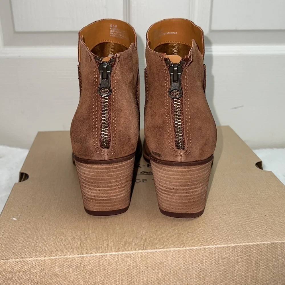Kork-Ease Suede Leather Chandra Bootie Chunky Heel Boot Tan Brown Sz 9.5, NIB